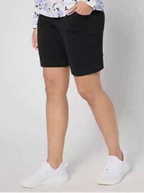🐷 Denim & Co Active Relaxed Black Shorts QVC A643217